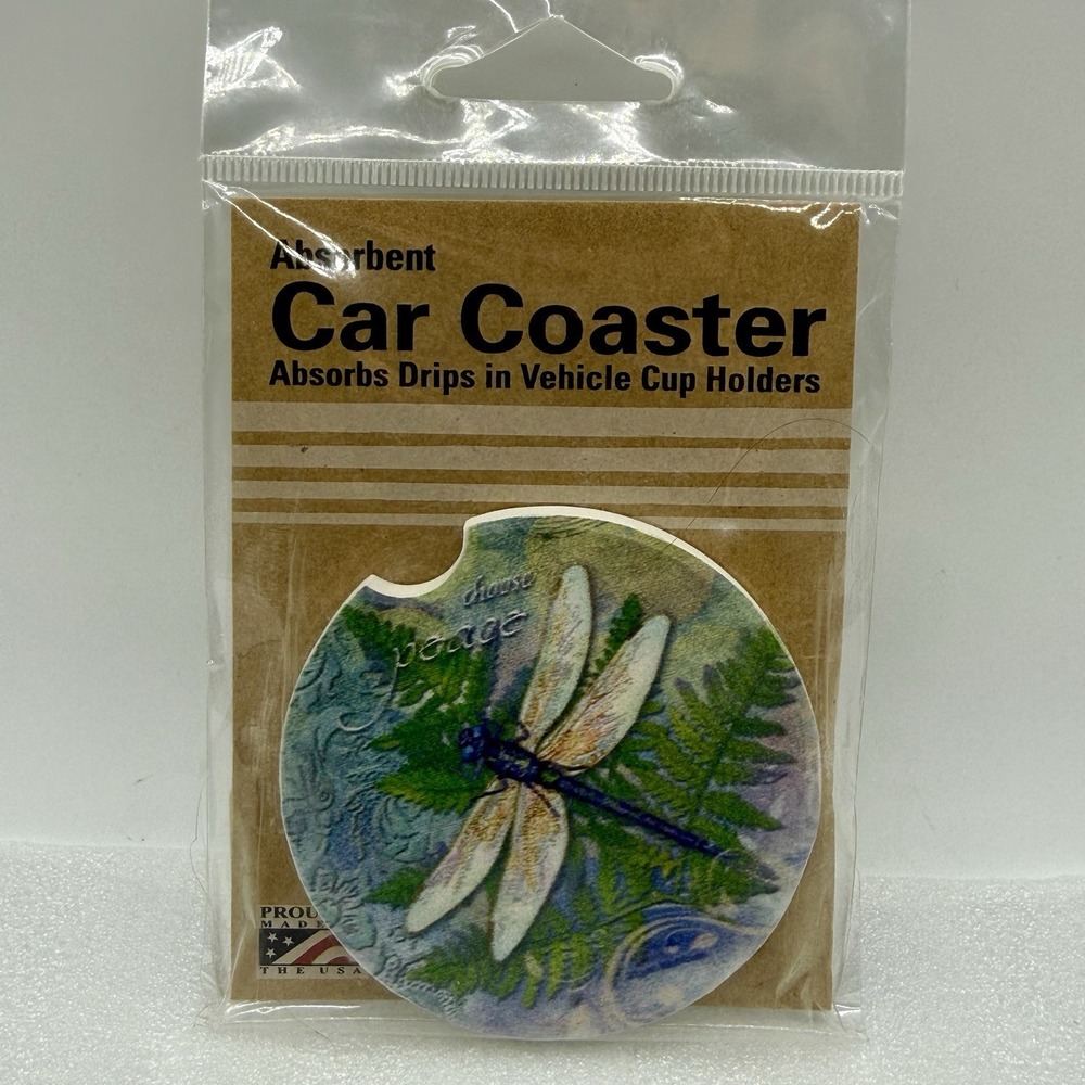 CounterArt Choose Peace Dragonfly Absorbent‎ Stoneware Car Coaster Made in USA